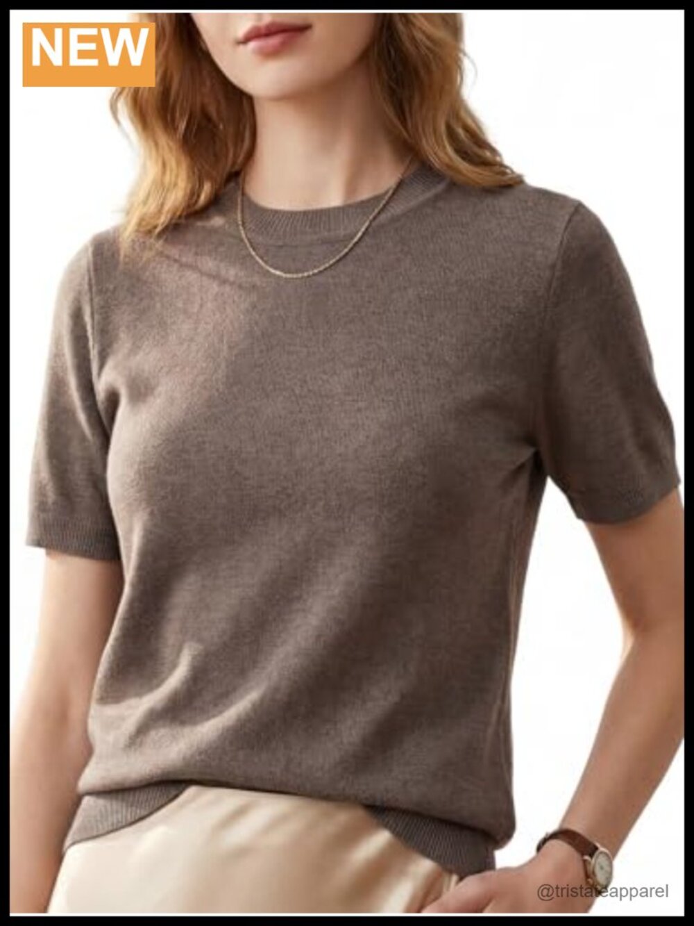 Women's Short Sleeve Wool Blend Sweater Top Crewneck Knit Pullover Work